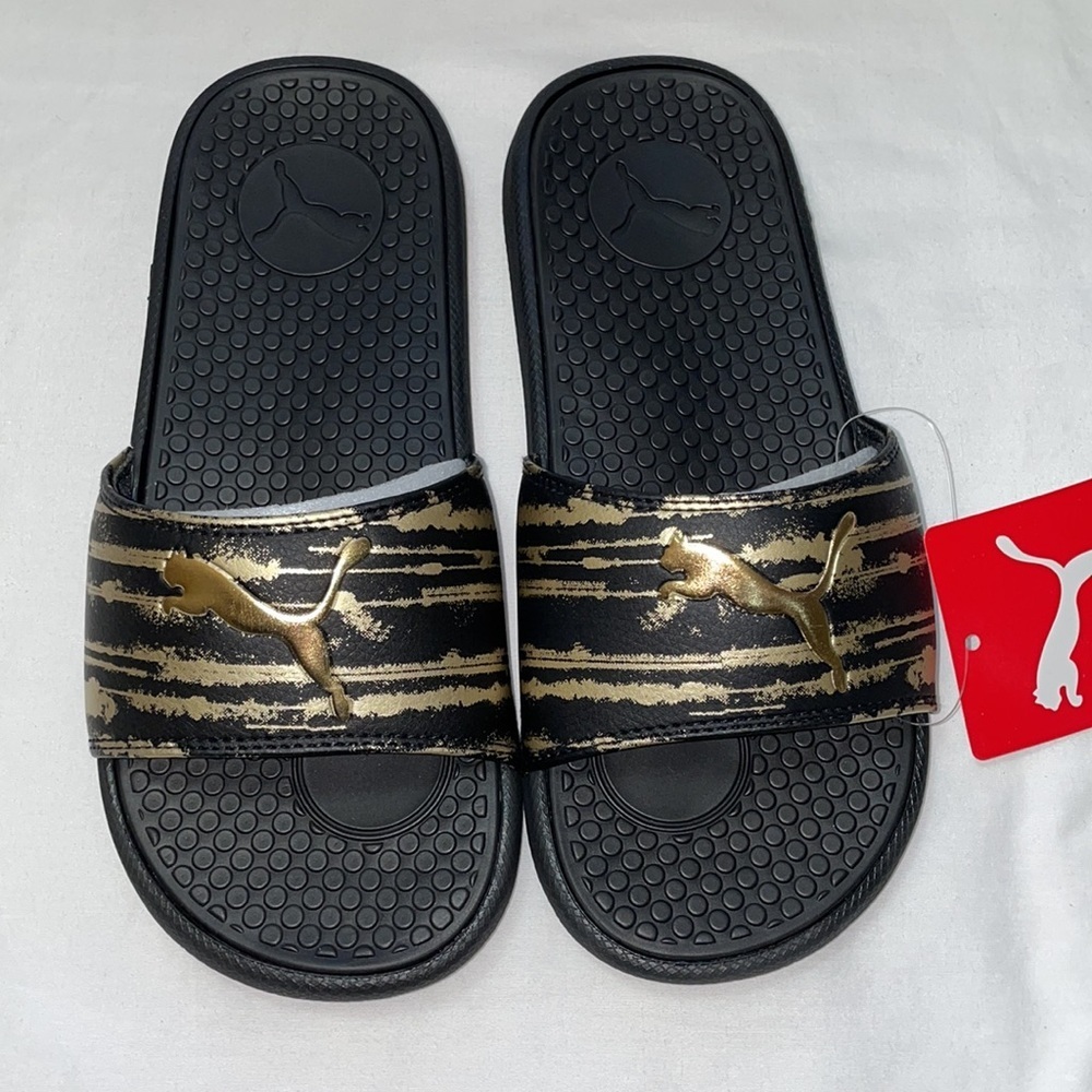New Women's Puma Cool Cat Slides Sandals Gold Colored - Picture 7 of 16
